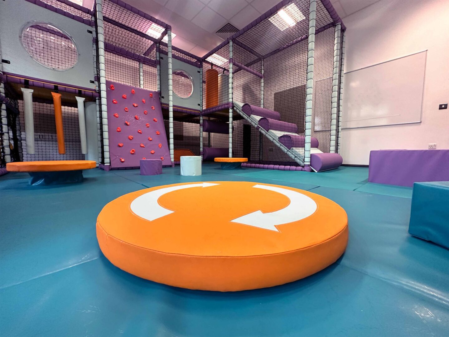 Spinning Disk at Trinity School's softplay which was designed by Play Creations Ltd.