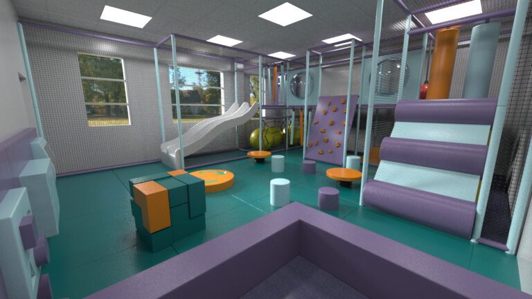3D Render of final installation of Durham Trinity School's softplay designed by Play Creations Ltd.