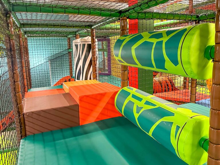 Jungle themed horizontal rollers at Jungle Monkeyz softplay designed by Play Creations.