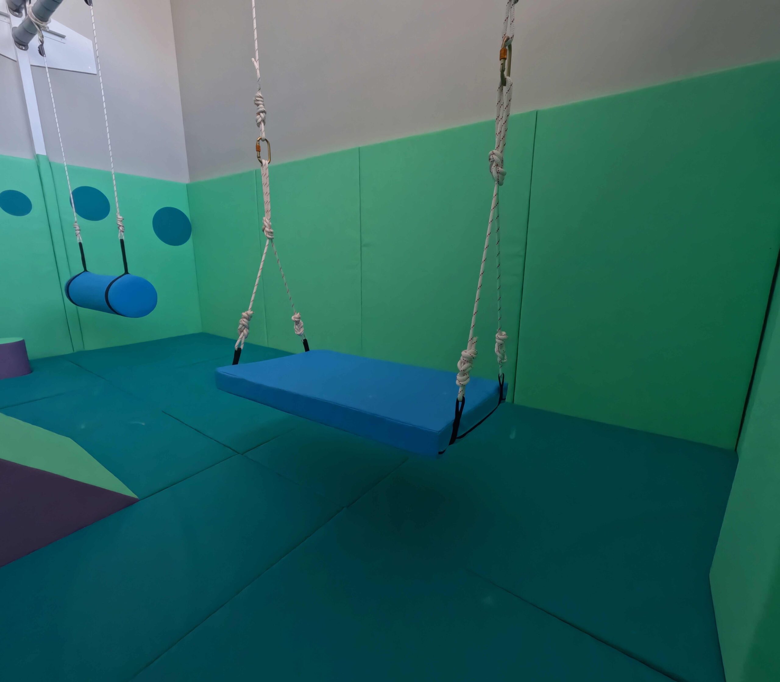 Swinging Sensory Platform found at Rushall Primary School's movement softplay area designed by Play Creations Ltd