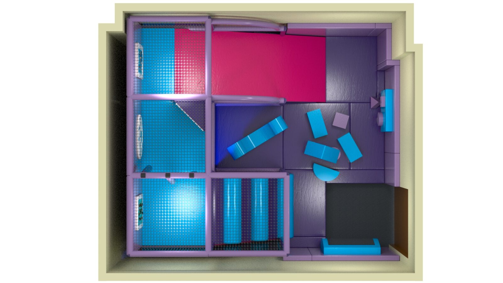 3D Render of the building layout for the softplay at Old Hall School designed by Play Creations Ltd