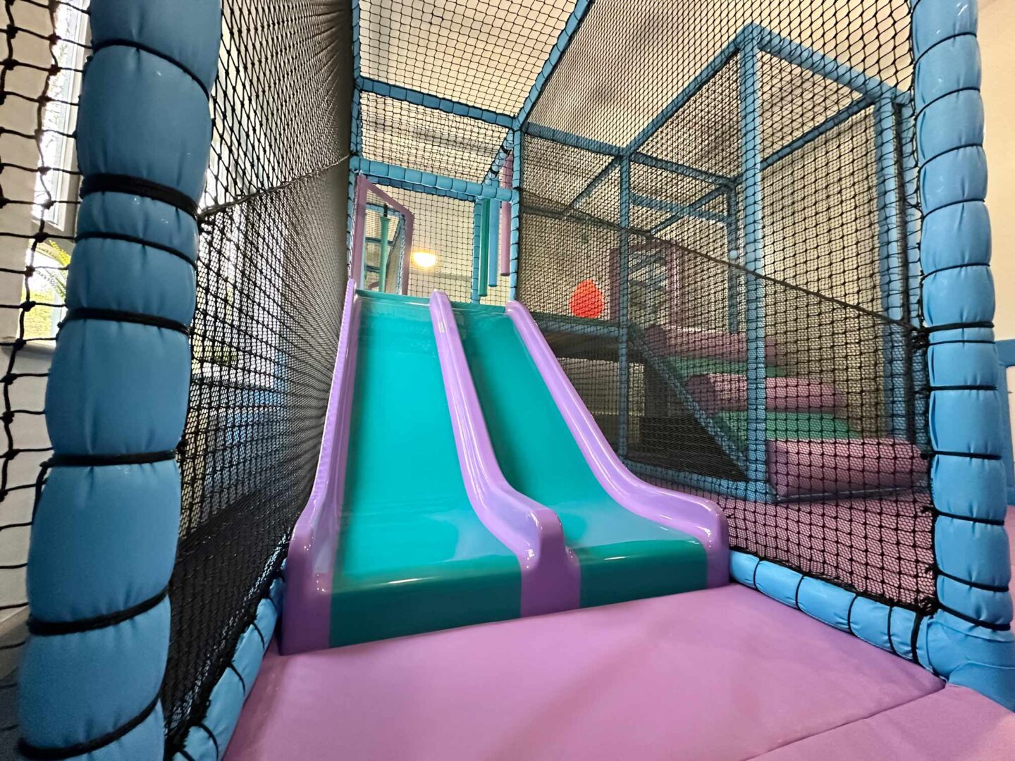 Twin Lane Slides at Redwood Park School's softplay designed by Play Creations Ltd