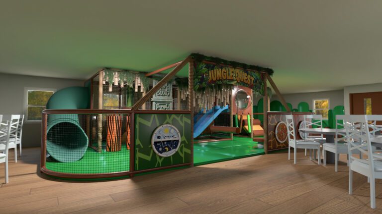 3D Render of installation of Hunter's Quest in Magherafelt designed by Play Creations Ltd.